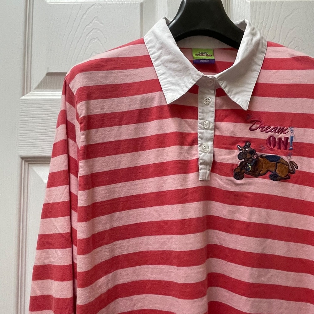 Vintage Scooby Doo Women's Striped Embroidered Long‎ Sleeve Rugby Shirt Sz 22/24